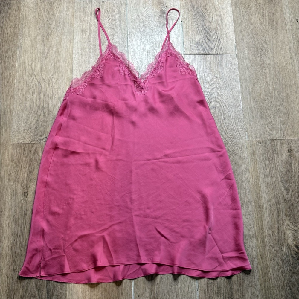 Y2K Victoria's Secret Lace Trim Slip Cami Nightgown L Pink Satin Lingerie‎